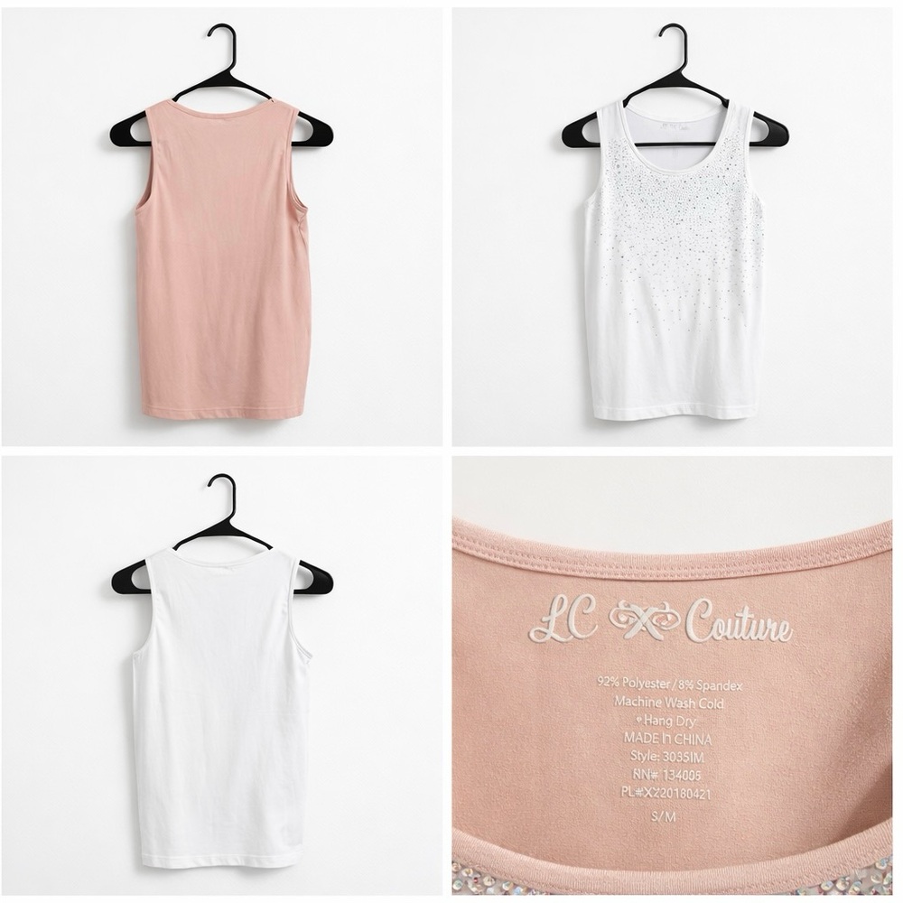 Pink and white Sleeveless Top with Silver Accents